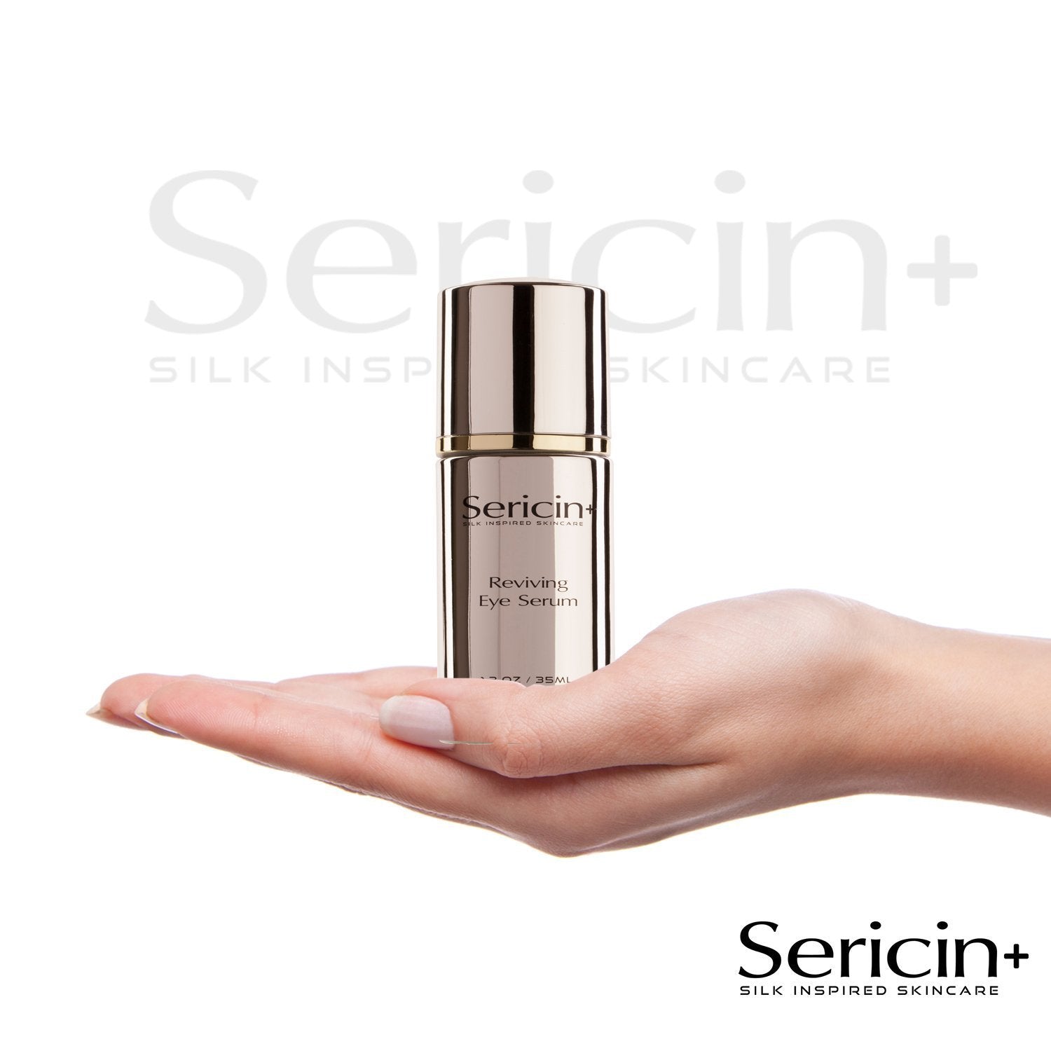 Sericin+ Reviving Eye Serum ingredients panel highlights silk protein sericin.