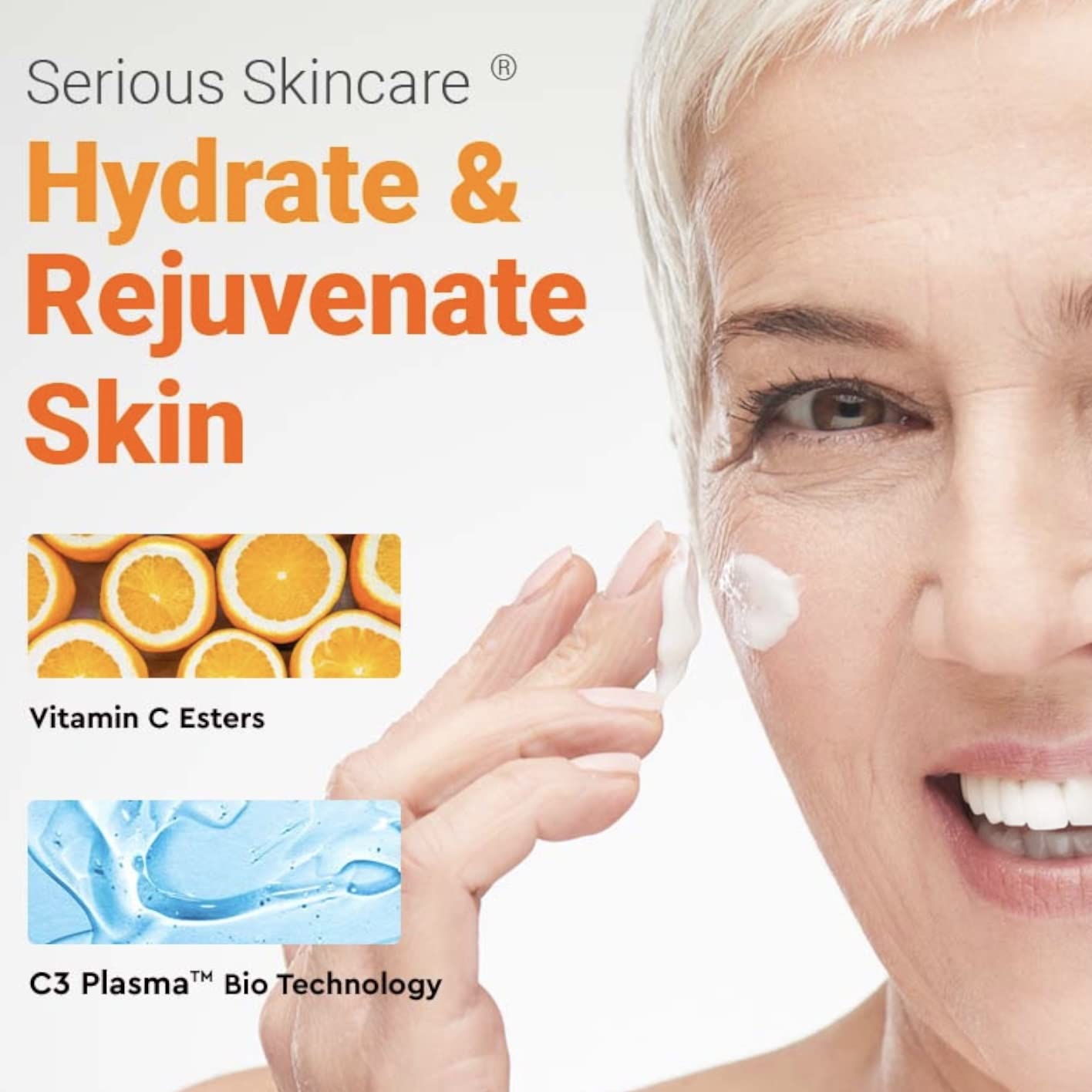 Serious Skincare brightening effect close-up, skin appears revitalized