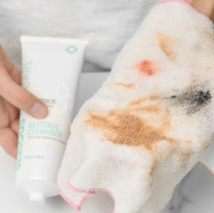 Face pore cleanse with Serious Skincare glycolic cleanser showing clearer pores potential.