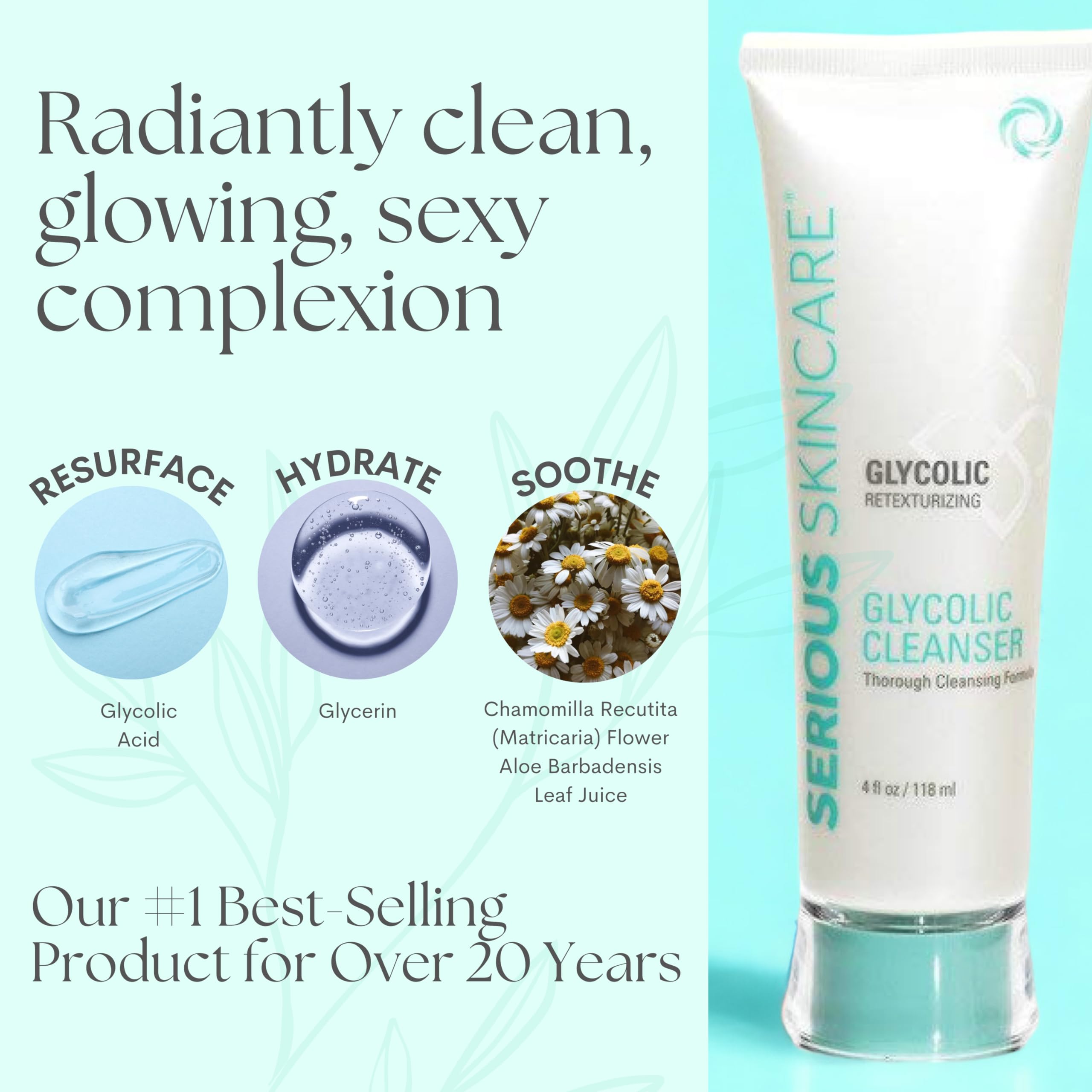 Glycolic Cleanser foam lather indicating gentle exfoliation for brighter, smoother skin.