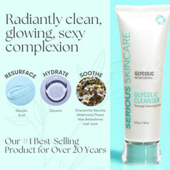 Glycolic Cleanser foam lather indicating gentle exfoliation for brighter, smoother skin.