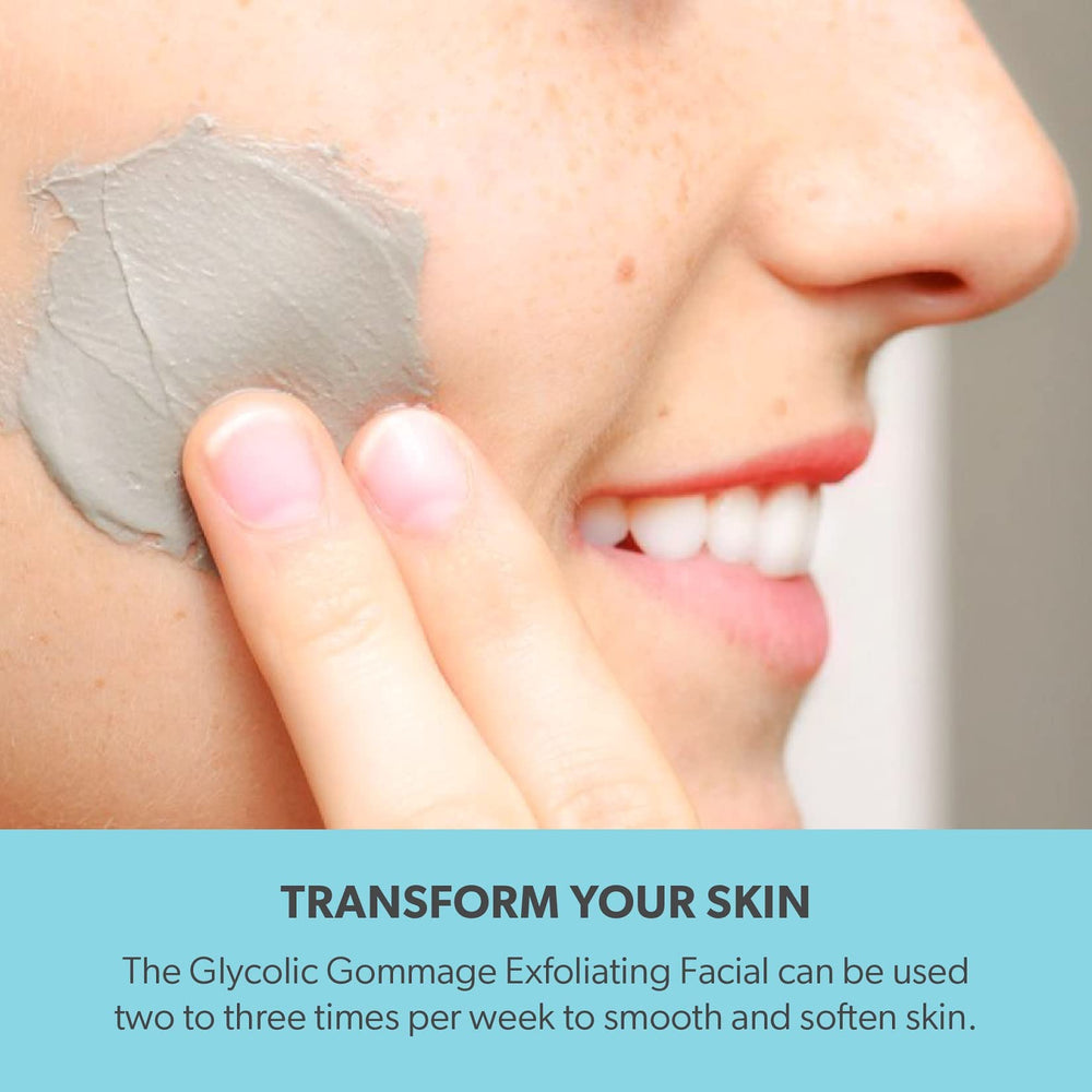 Serious Skincare Glycolic Gommage displayed on bathroom counter for easy routine.