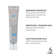 Serious Skincare INSTA-TOX spread-on-cheek illustrates pore-minimizing smoothing