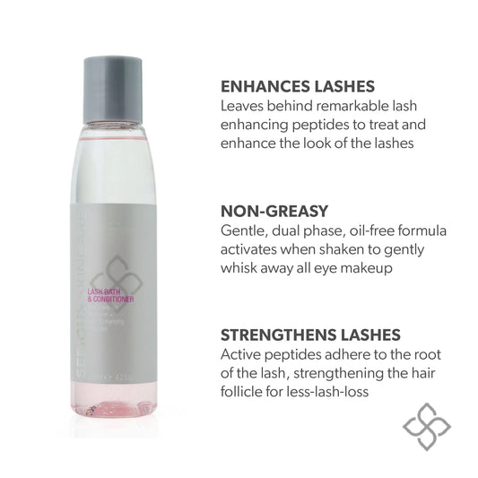 Serious Skincare Lash Bath with cotton pad showing gentle, oil-free cleansing around the eye area.