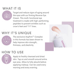 ArgiFirm complex in Reverse Lift Eye Cream for anti-aging support.