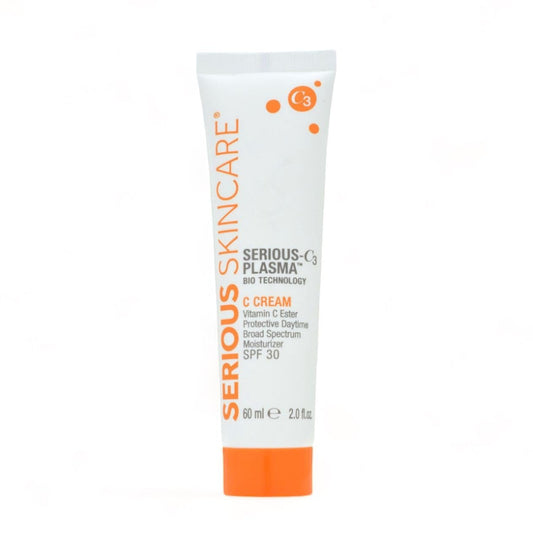 Serious Skincare Vitamin C SPF 30 bottle close-up showing hydration and protection