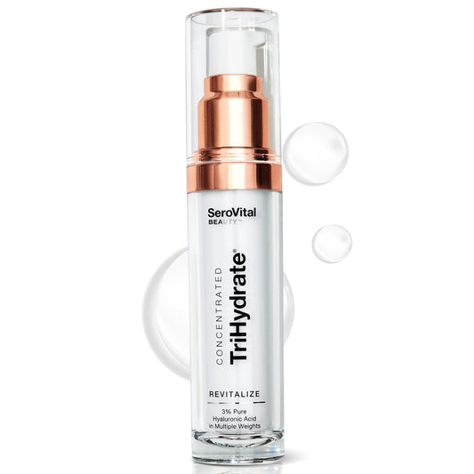 Serovital TriHydrate bottle closeup highlighting daily hydration support.