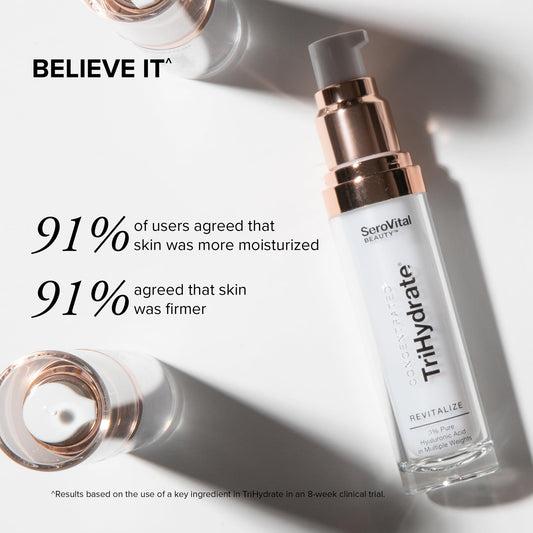 Serovital TriHydrate drop application illustrating fast absorption for routine care.
