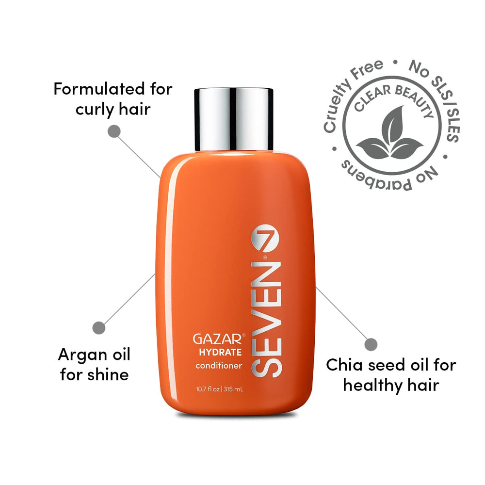 SEVEN Gazar Hydrate conditioner with argan and jojoba oils visible on shelf