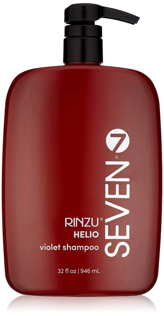 Seven Rinzu Helio Violet shampoo bottle in 32 oz for long-lasting blonde care.