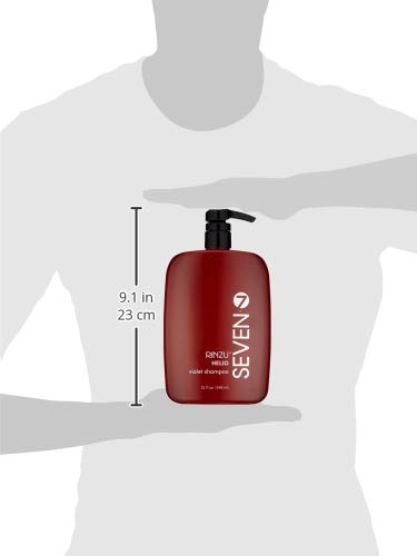 Seven Rinzu Helio Violet shampoo-on-blonde-hair suggests radiant shine and brassiness control.