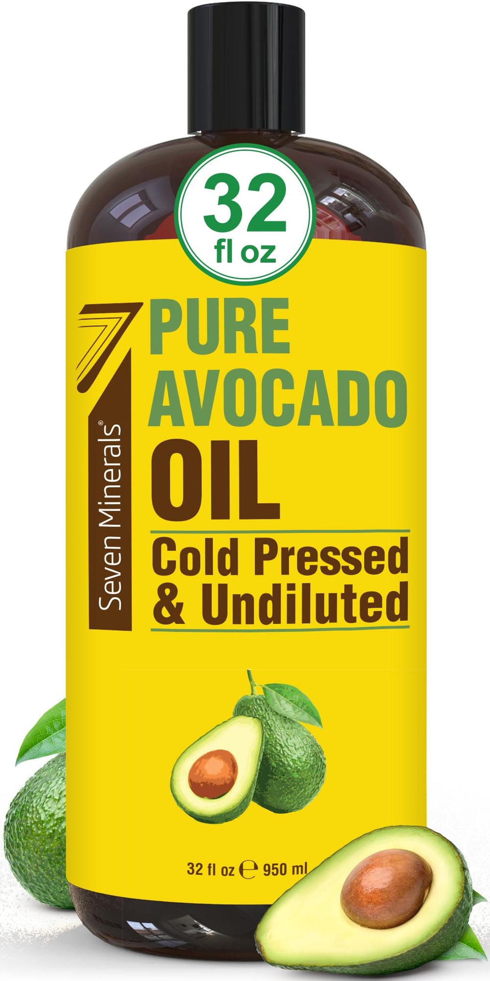Seven Minerals Avocado Oil bottle for hair and skin nourishment