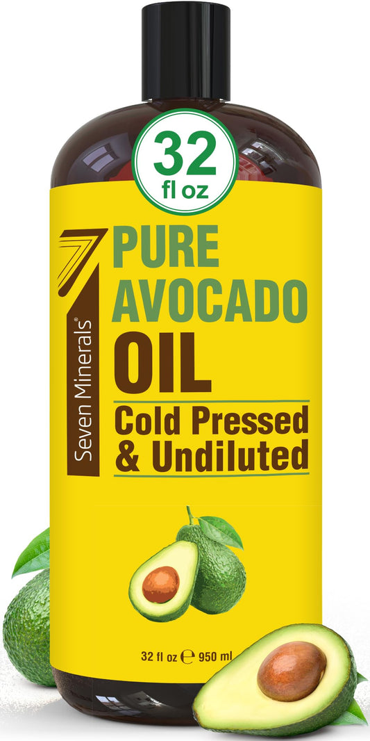 Seven Minerals Avocado Oil bottle for hair and skin nourishment