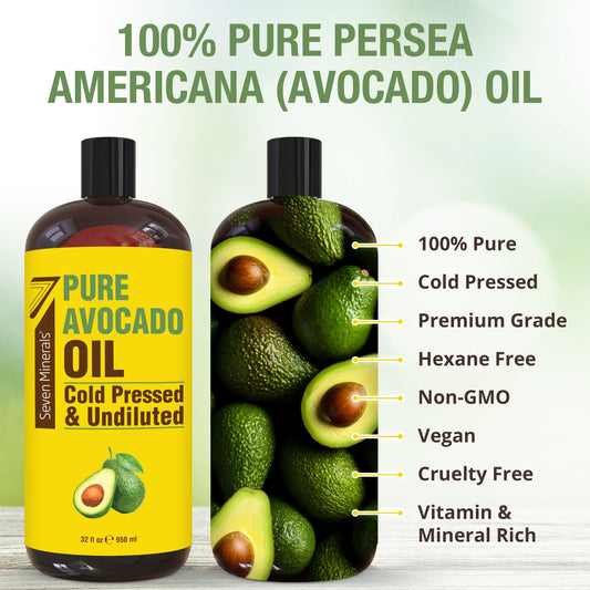 Seven Minerals Avocado Oil pour for easy application and conditioning