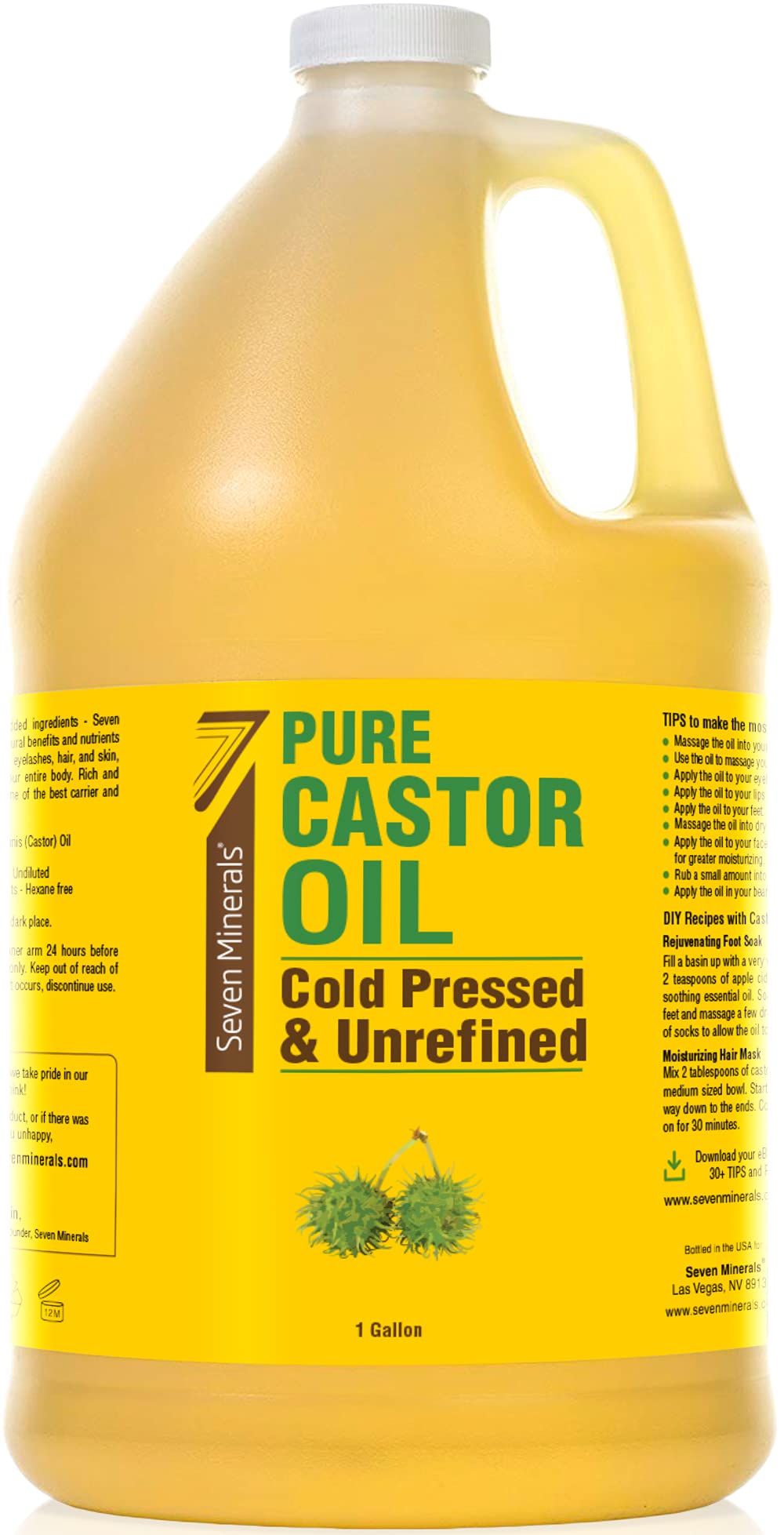 Seven Minerals castor oil bottle 1 gallon for versatile at-home use