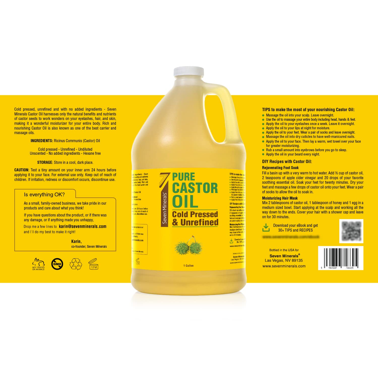 Eco-friendly packaging of Seven Minerals castor oil reduces plastic waste