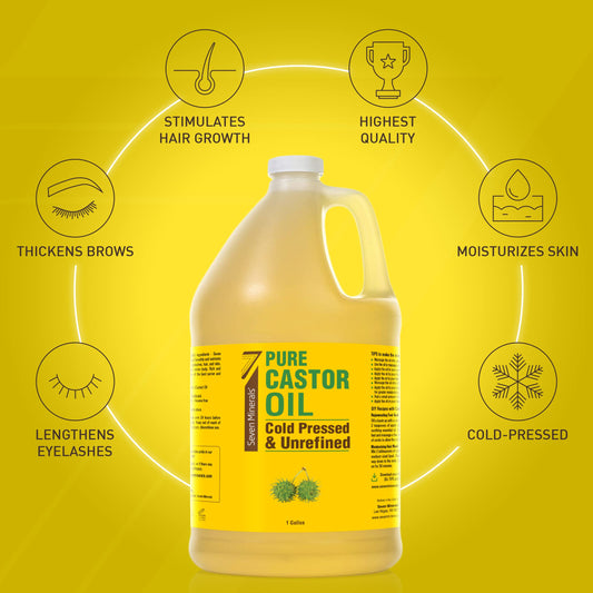 Seven Minerals hexane-free castor oil label emphasizing purity