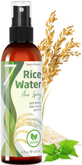 Seven Minerals fermented rice water spray bottle ready for use on hair.