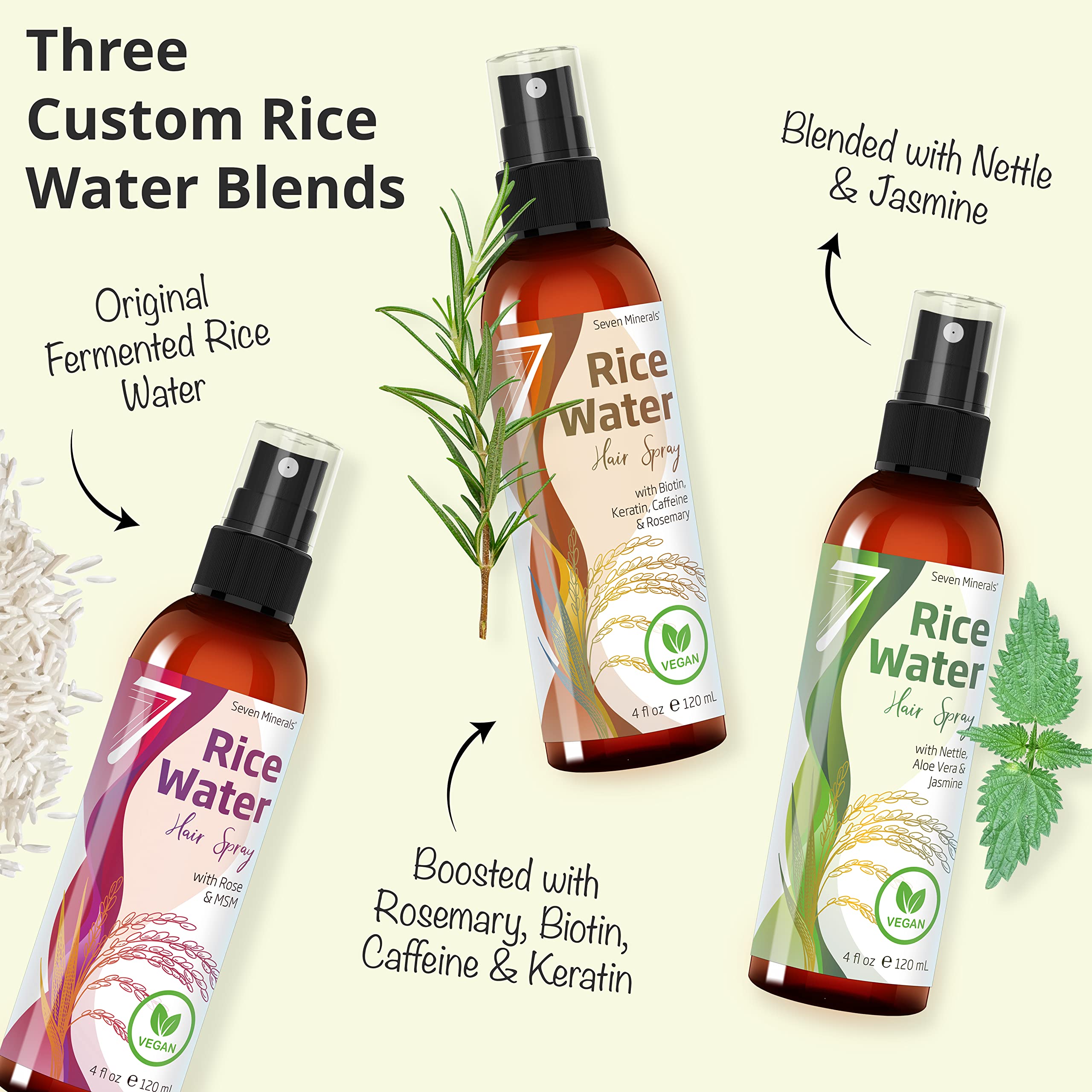 User applying Seven Minerals spray on hair for potential thickness.