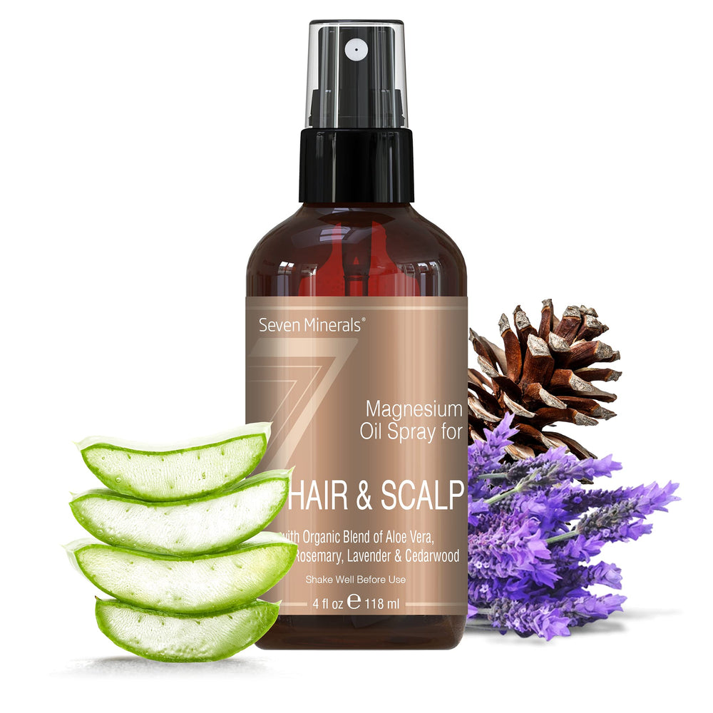 Seven Minerals magnesium spray bottle application shows soothing scalp nourishment on contact.