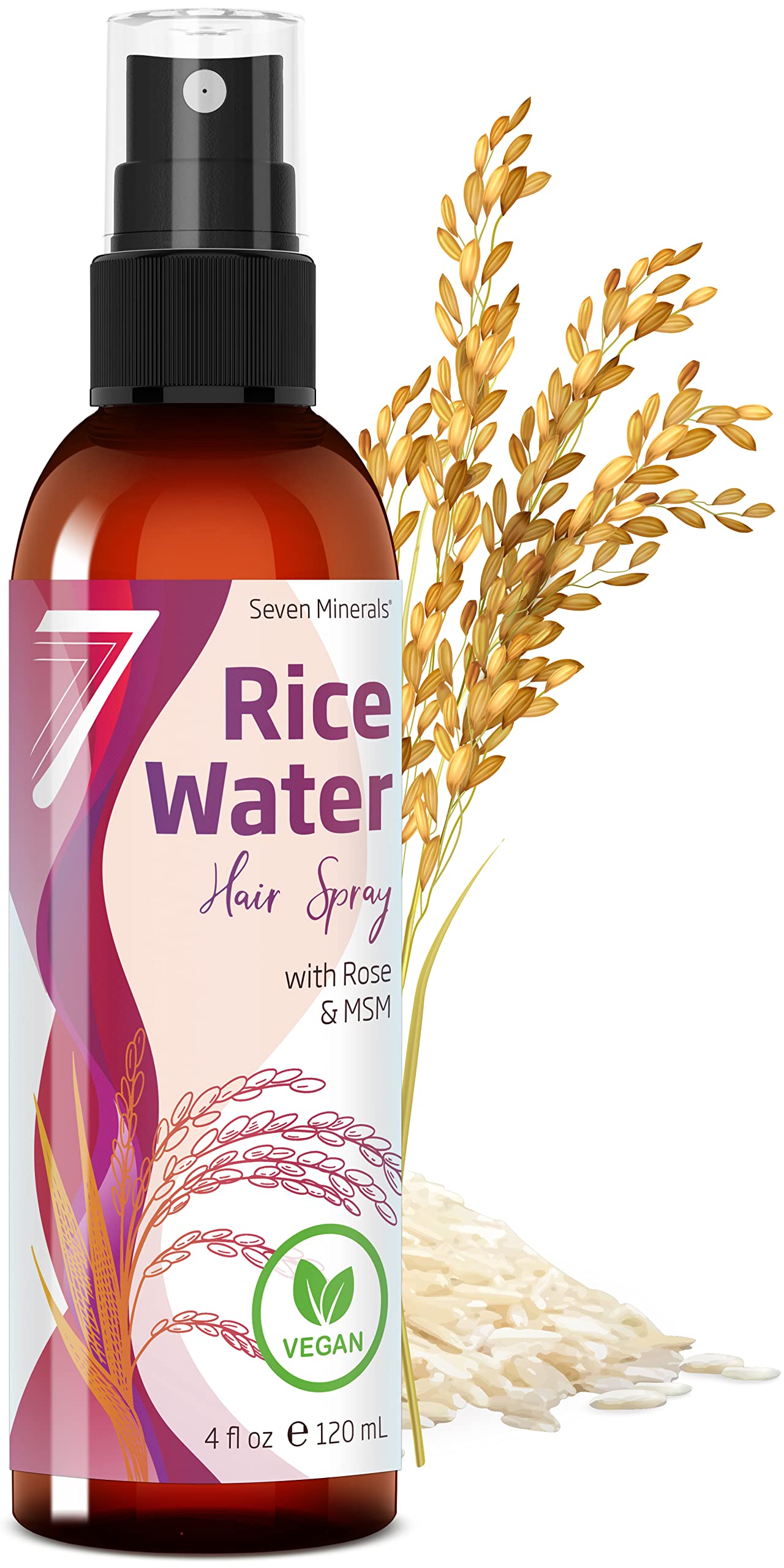 Seven Minerals Rice Water Spray bottle ready for application helps scalp nourishment