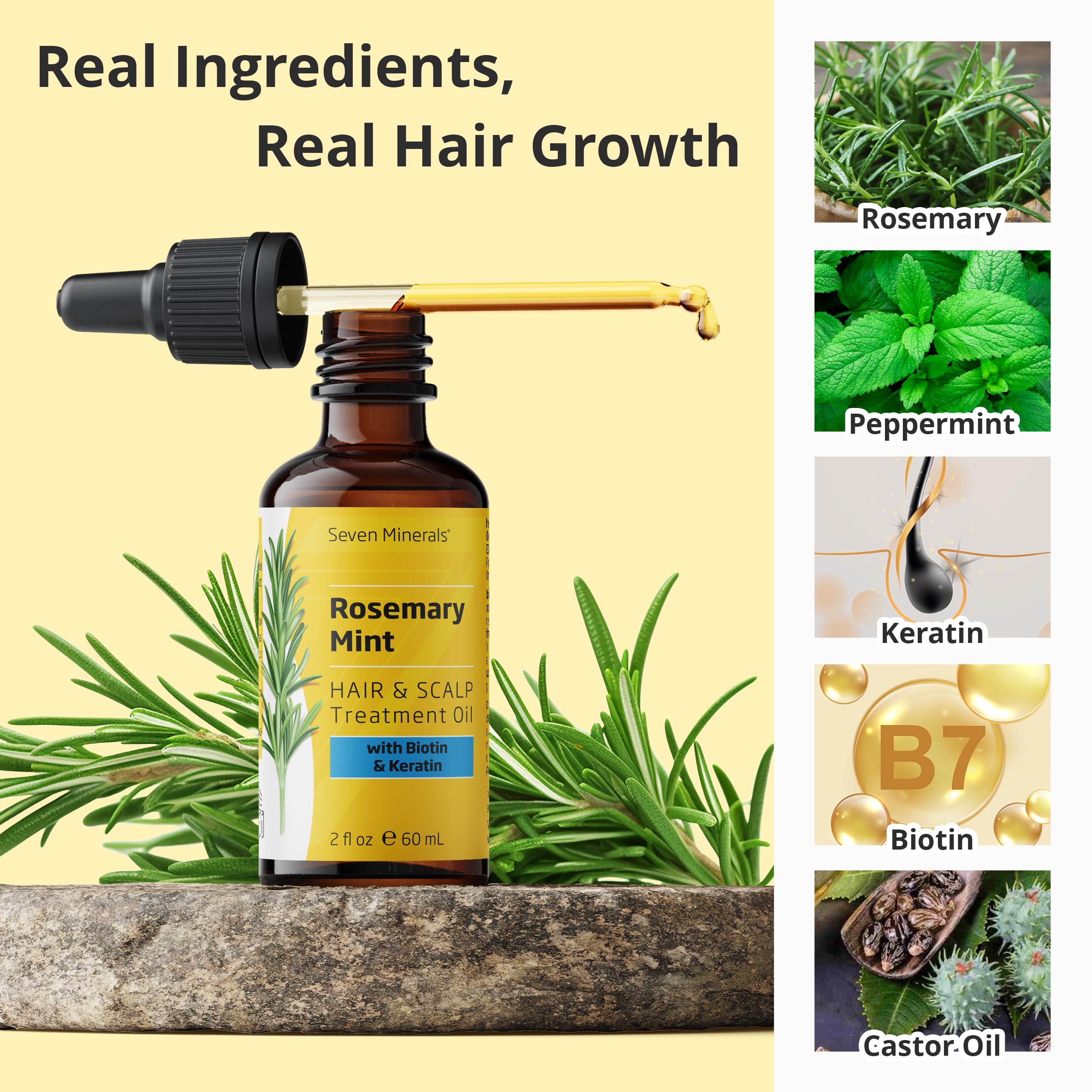 Seven Minerals Rosemary Oil used in a daily hair care routine for both men and women