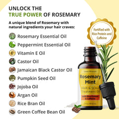 Close-up of Seven Minerals Rosemary Oil label highlighting natural ingredients