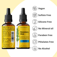 Seven Minerals Rosemary Oil label close-up emphasizing natural ingredients