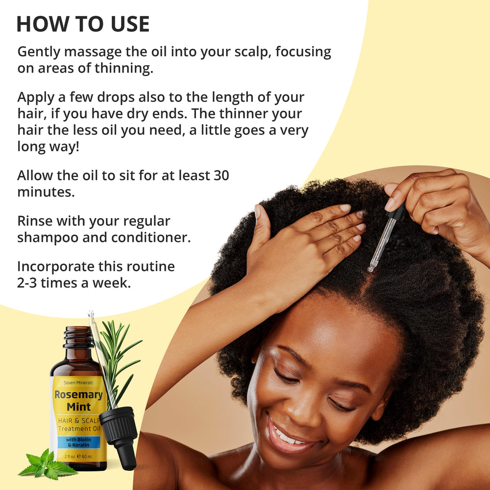 Seven Minerals Rosemary Oil on hair showing added shine and strength