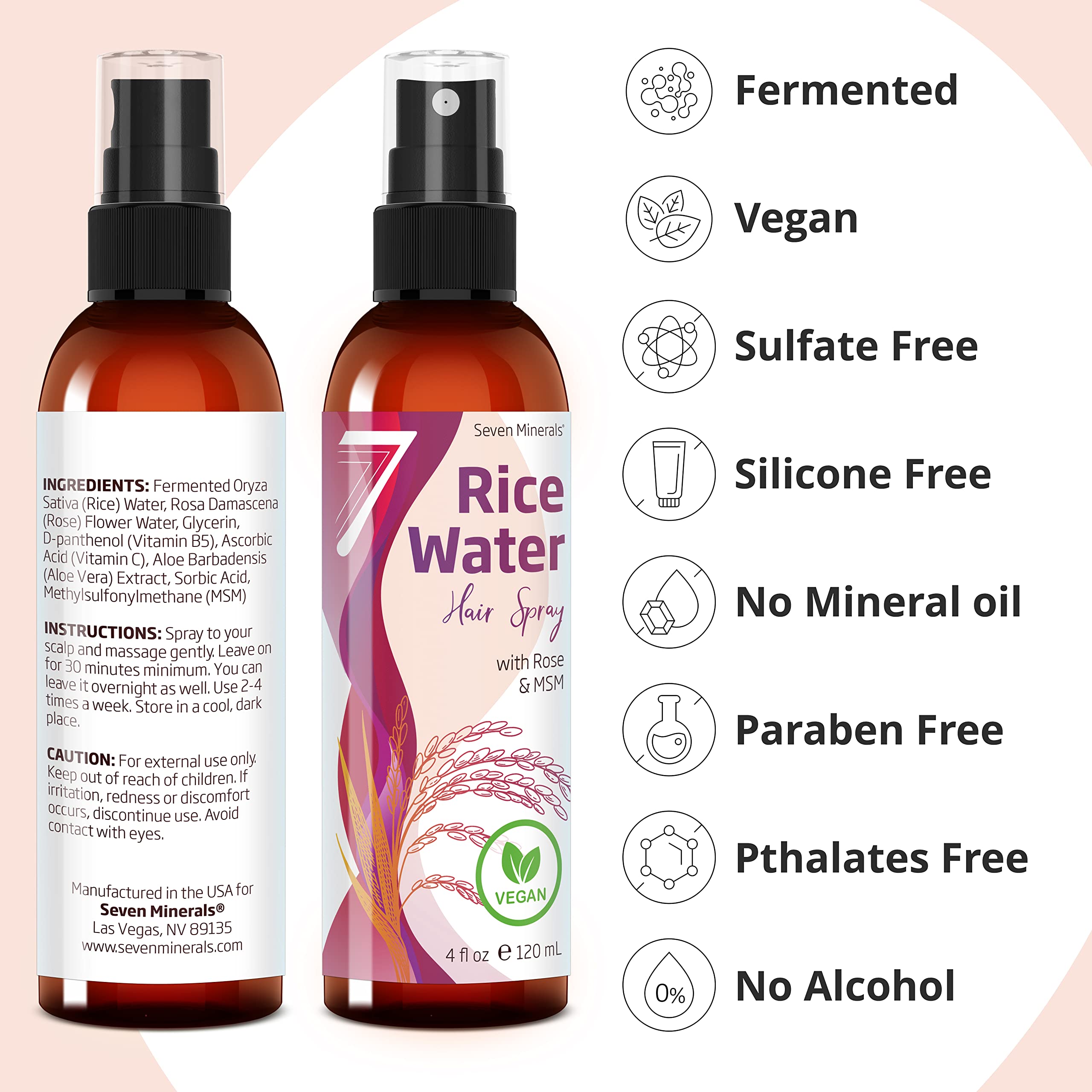Applying Seven Minerals spray on hair demonstrates lightweight non-greasy feel