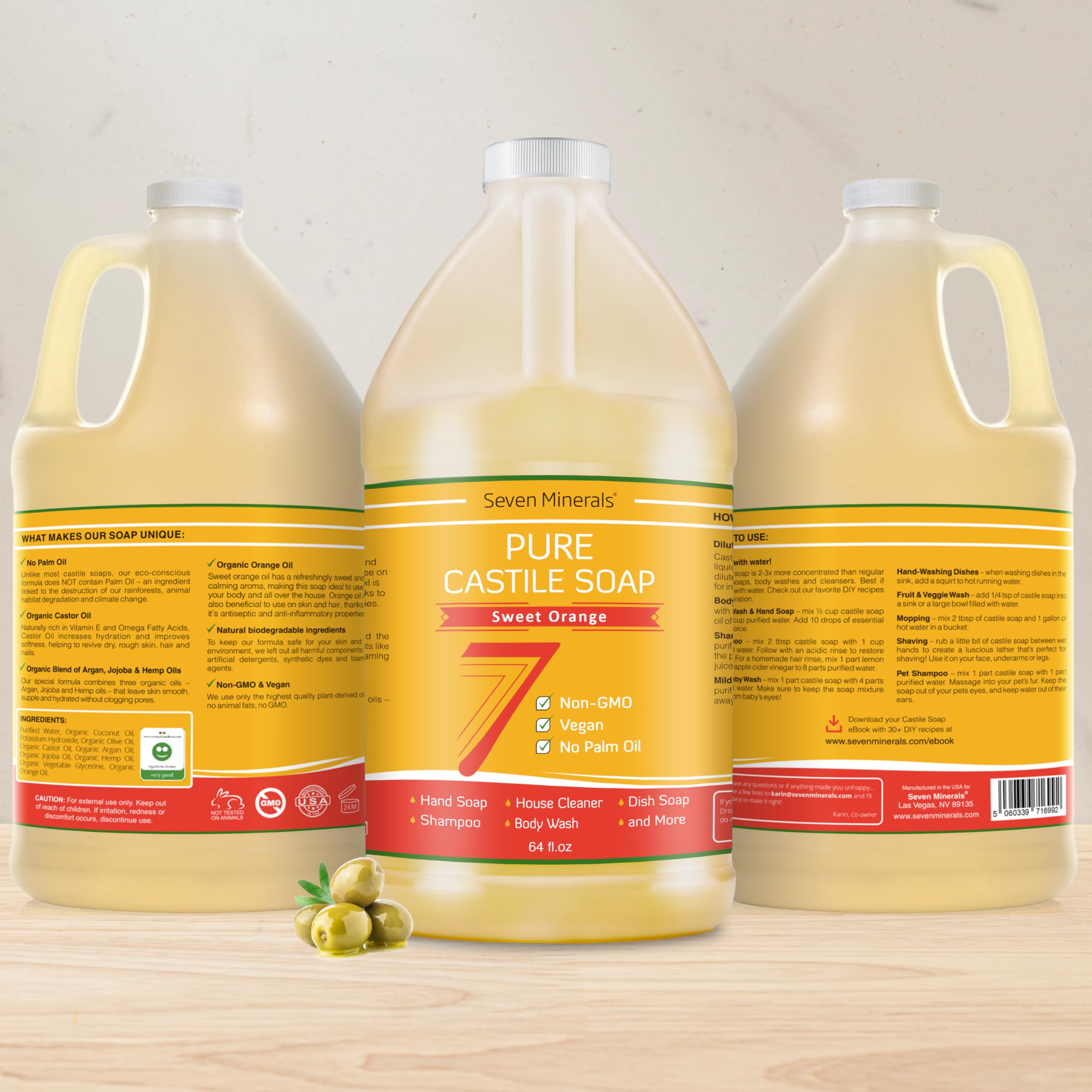 Seven Minerals orange castile lather on skin, a mild vegan cleansing option.