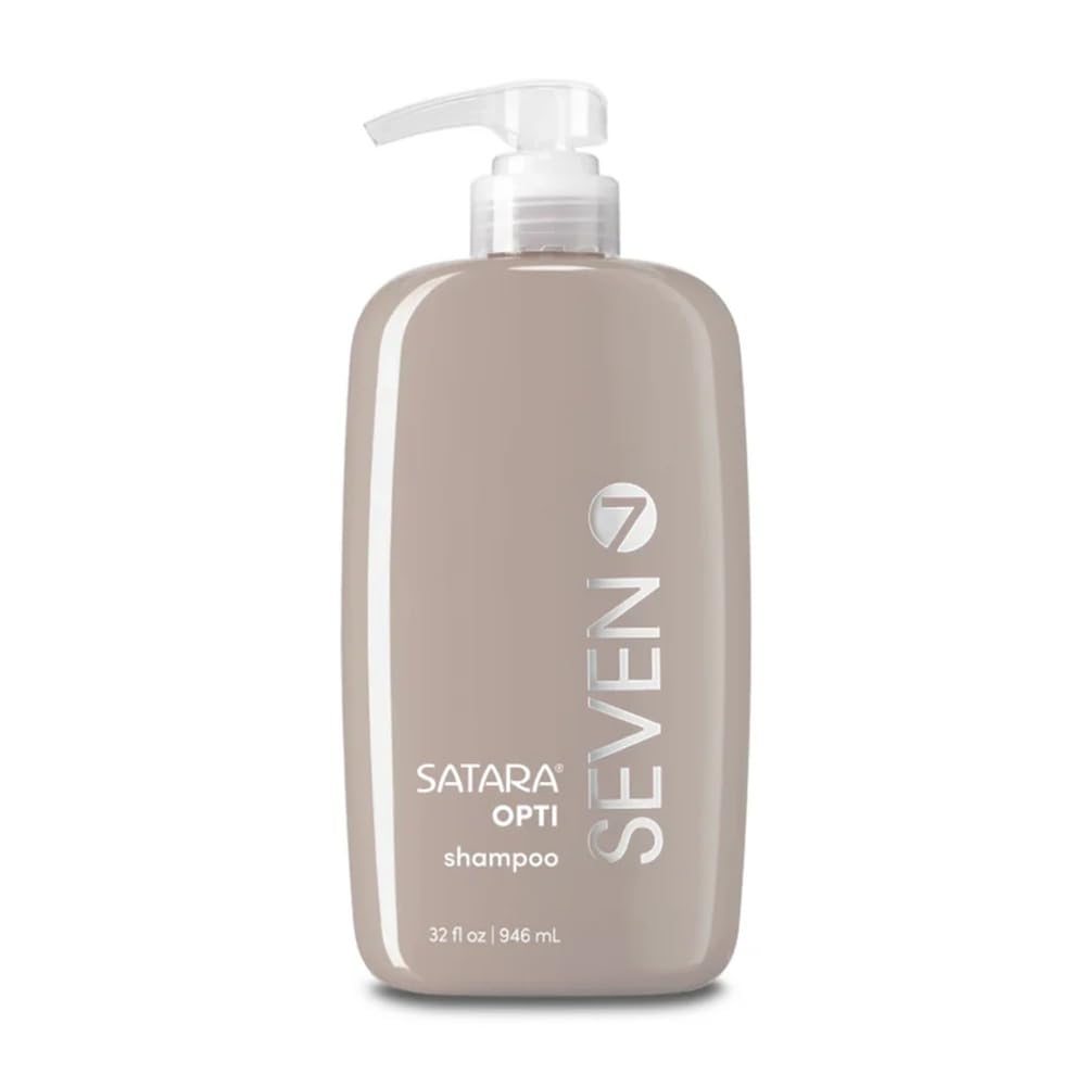 SEVEN SATARA OPTI Shampoo bottle closeup for healthier, fuller hair.