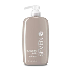 SEVEN SATARA OPTI Shampoo bottle closeup for healthier, fuller hair.