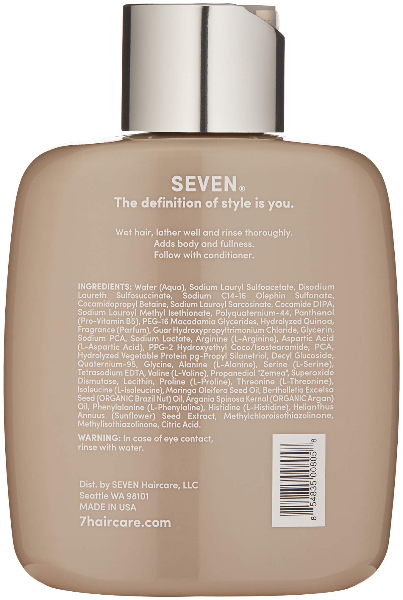 SEVEN Satara Volume Shampoo lather demonstrates gentle cleansing for daily use.