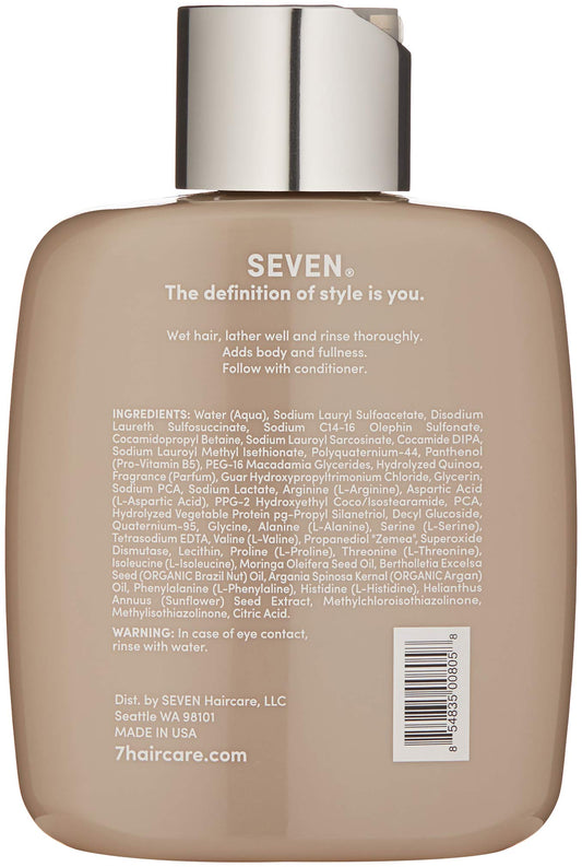 SEVEN Satara Volume Shampoo lather demonstrates gentle cleansing for daily use.