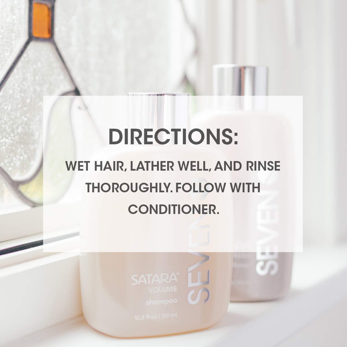SEVEN Satara Volume Shampoo Made in USA badge signals trusted origin.