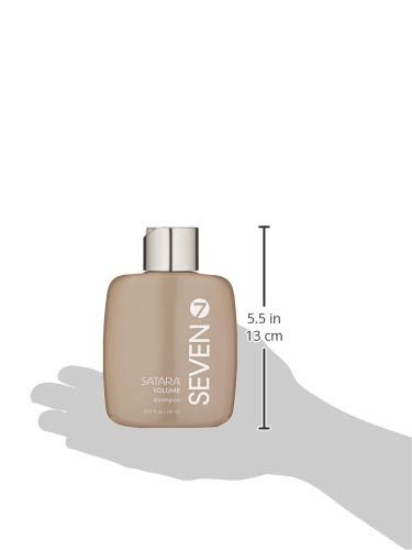 SEVEN Satara Volume Shampoo transparent bottle reveals light, volumizing lather.