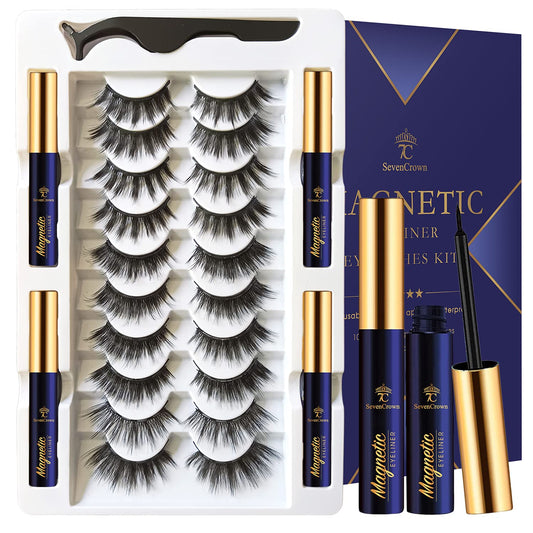 SevenCrown magnetic lashes kit with 10 pairs for all-day wear.
