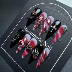 Sevgob Halloween nails in black long stiletto for daily wear