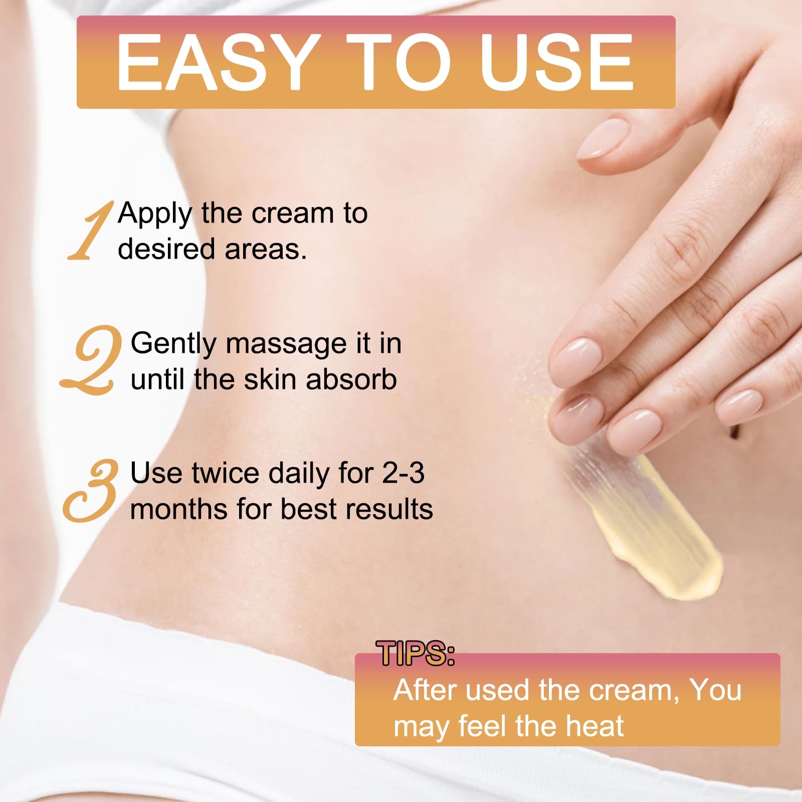 SEWOG B Flat Belly Cream hand application shows smooth, even coverage.