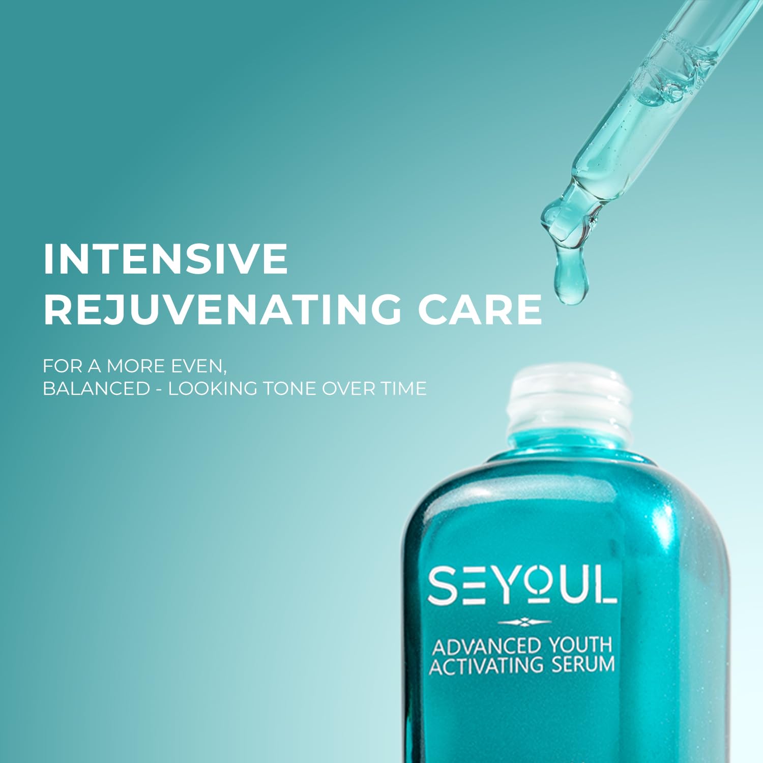 SEYOUL Advanced Youth Serum application on skin demonstrating quick absorption and soft feel.