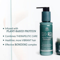 Hand applying SH-RD Nutra-Therapy conditioner to hair.