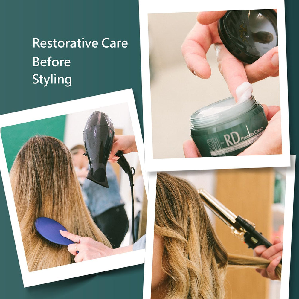 SH-RD Protein Cream applied before heat styling for protection.