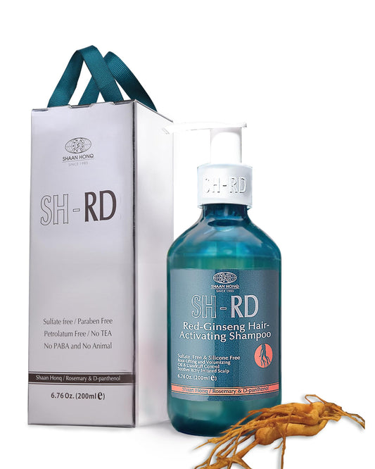 SH-RD Red Ginseng Activating Shampoo bottle front highlights root lift for thinning hair.