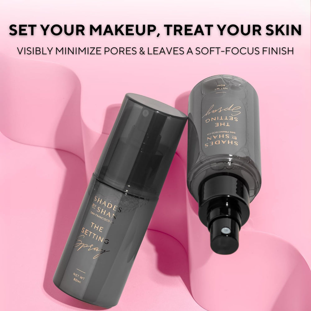 Shades by Shan setting spray with ginseng extract boosts complexion vitality and wear.