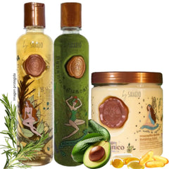 SHAEIO rosemary shampoo bottle stimulates growth and strengthens hair.