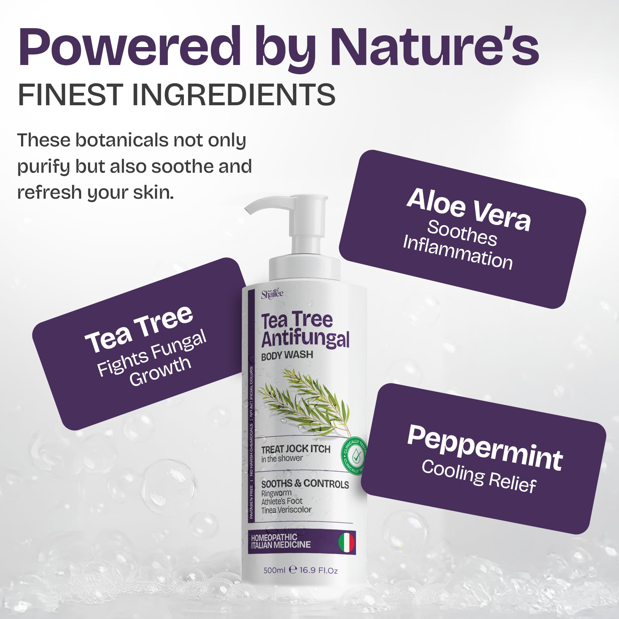 Back view of Shailee Tea Tree Body Wash suitable for acne-prone skin.