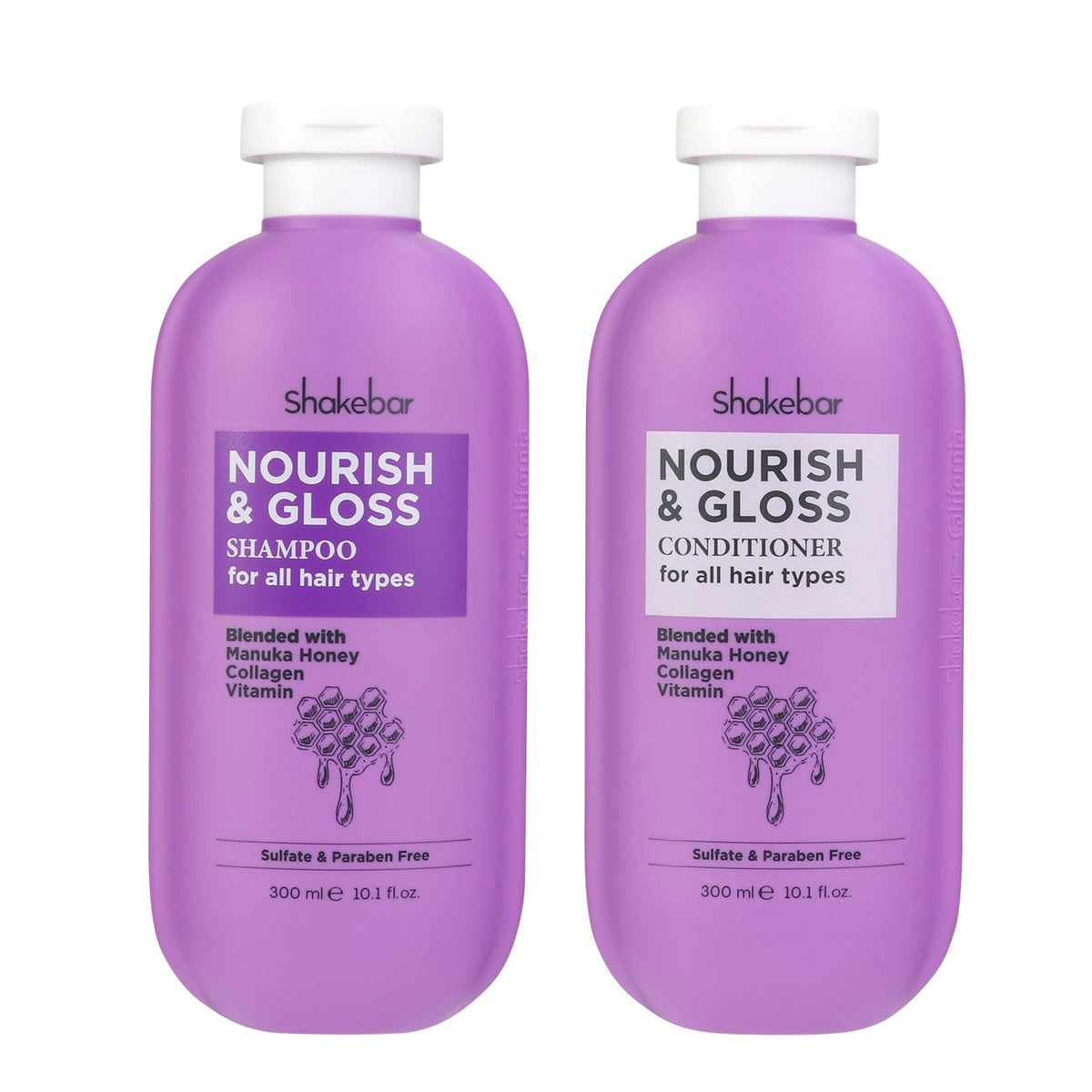 SHAKEBAR honey shampoo bottle with manuka honey for hydrated hair