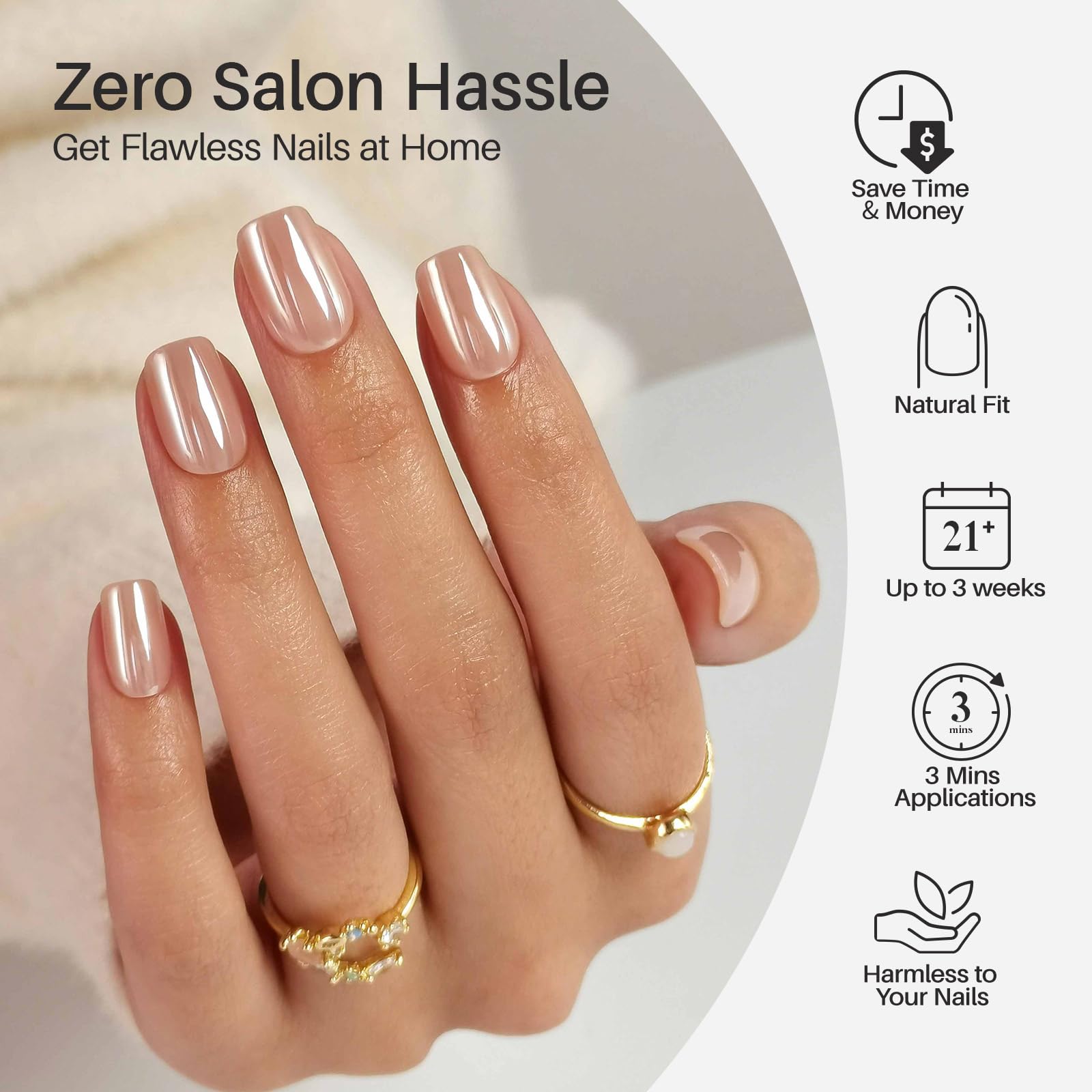 ShangMeng nude chrome nails kit with 16 sizes for precise, personalized fit.