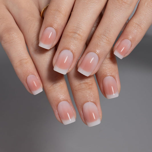 ShangMeng Ombre French Tip press-on nails in square shape for salon-quality wear.